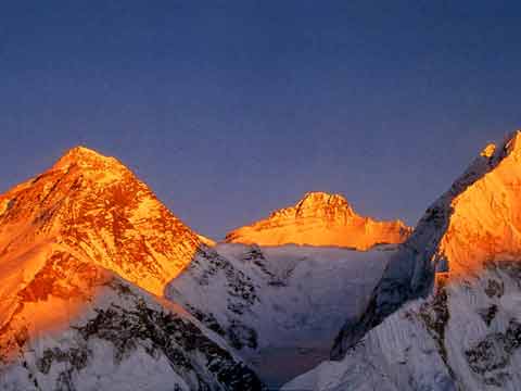 
Everest North and Southwest Faces, Lhotse and Nuptse at sunset - Climbing The Worlds 14 Highest Mountains book
